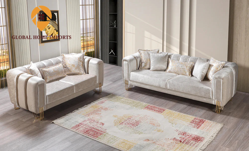 GLOBAL HOME IMPORTS Santana Ivory Velvet Sofa 89" & Loveseat 69"