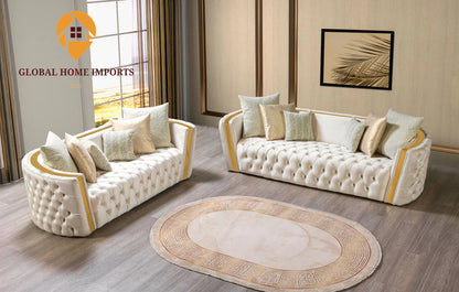 GLOBAL HOME IMPORTS Fanci Ivory Velvet Sofa 94" & Loveseat 82"