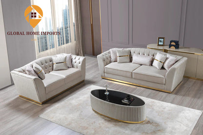 GLOBAL HOME IMPORTS Milena Ivory Velvet Sofa 93" & Loveseat 73"