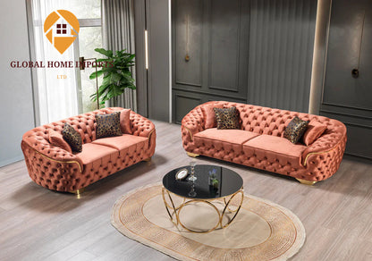 GLOBAL HOME IMPORTS Lupino Orange Velvet Sofa 95" & Loveseat 82"