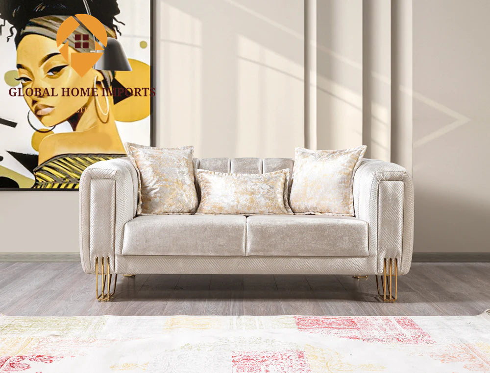 GLOBAL HOME IMPORTS Santana Ivory Velvet Sofa 89" & Loveseat 69"